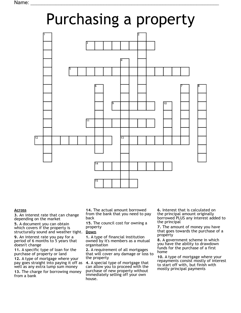 Purchasing a property Crossword