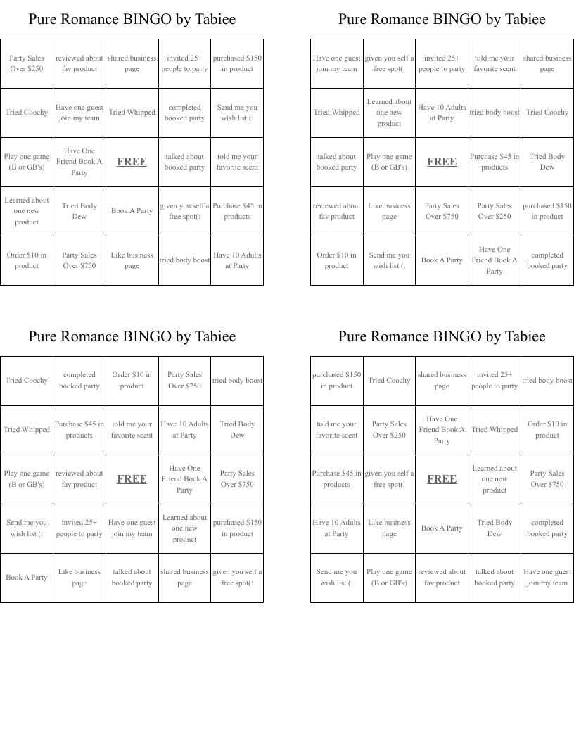 Pure Romance BINGO by Tabiee