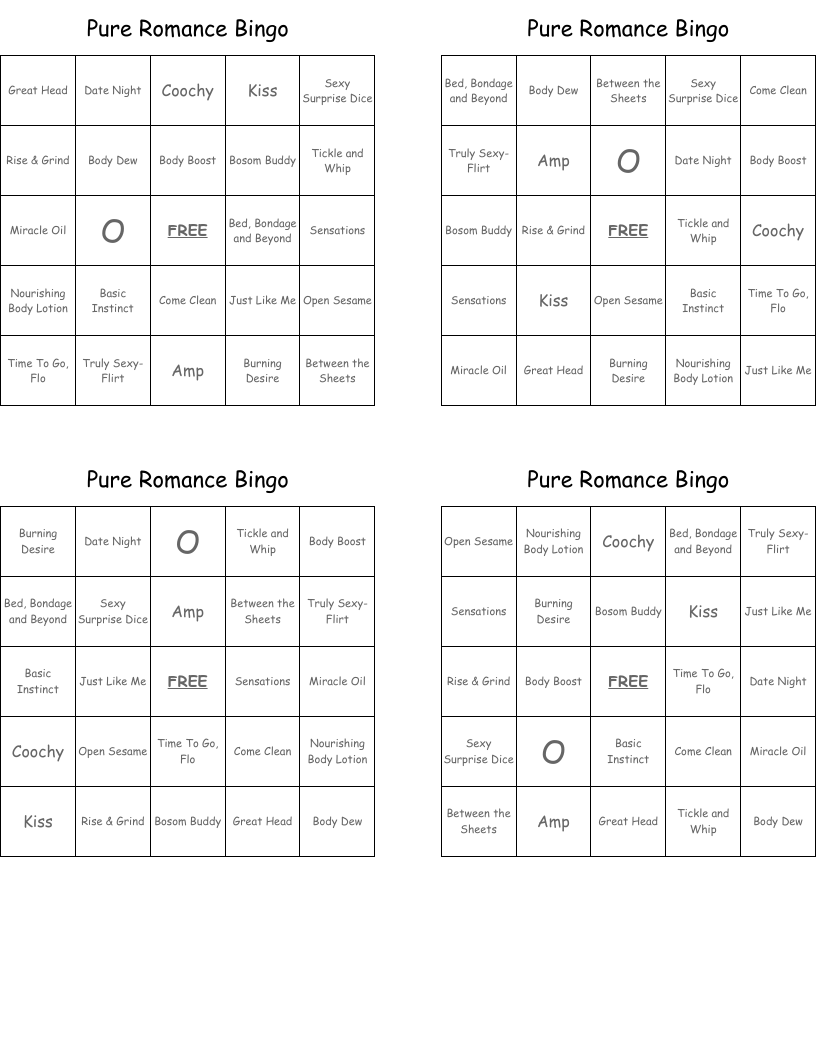 Pure Romance Bingo