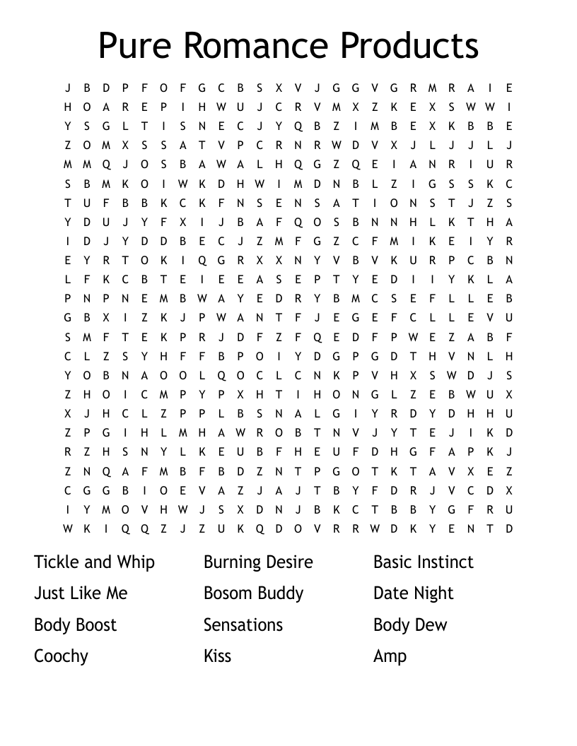 Pure Romance Products Word Search