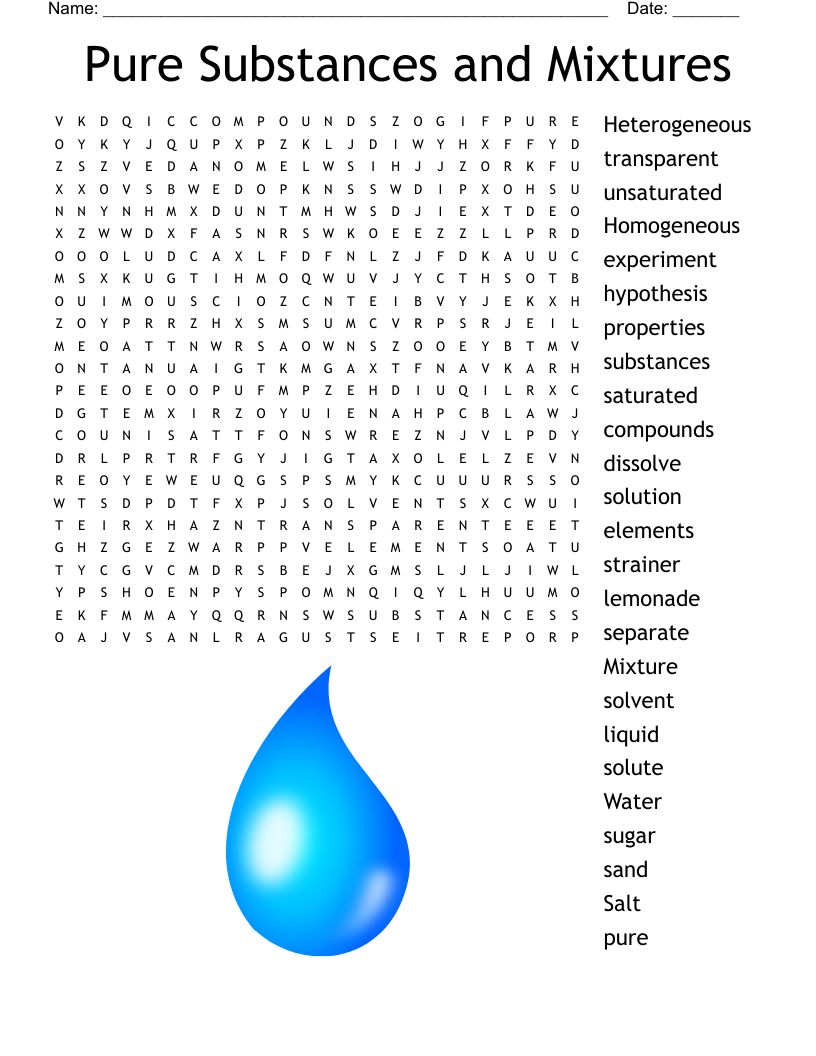 Pure Substances and Mixtures Word Search