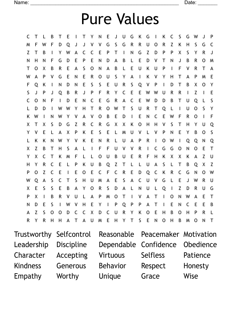 Pure Values Word Search
