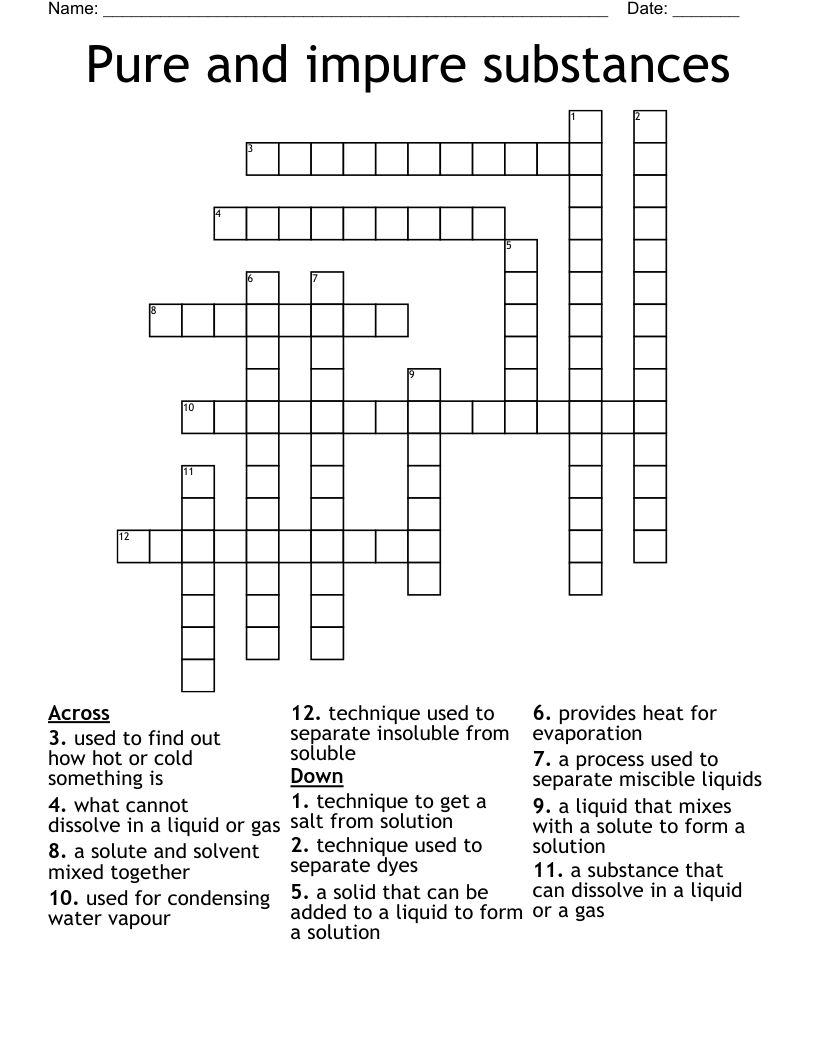 Pure and impure substances Crossword