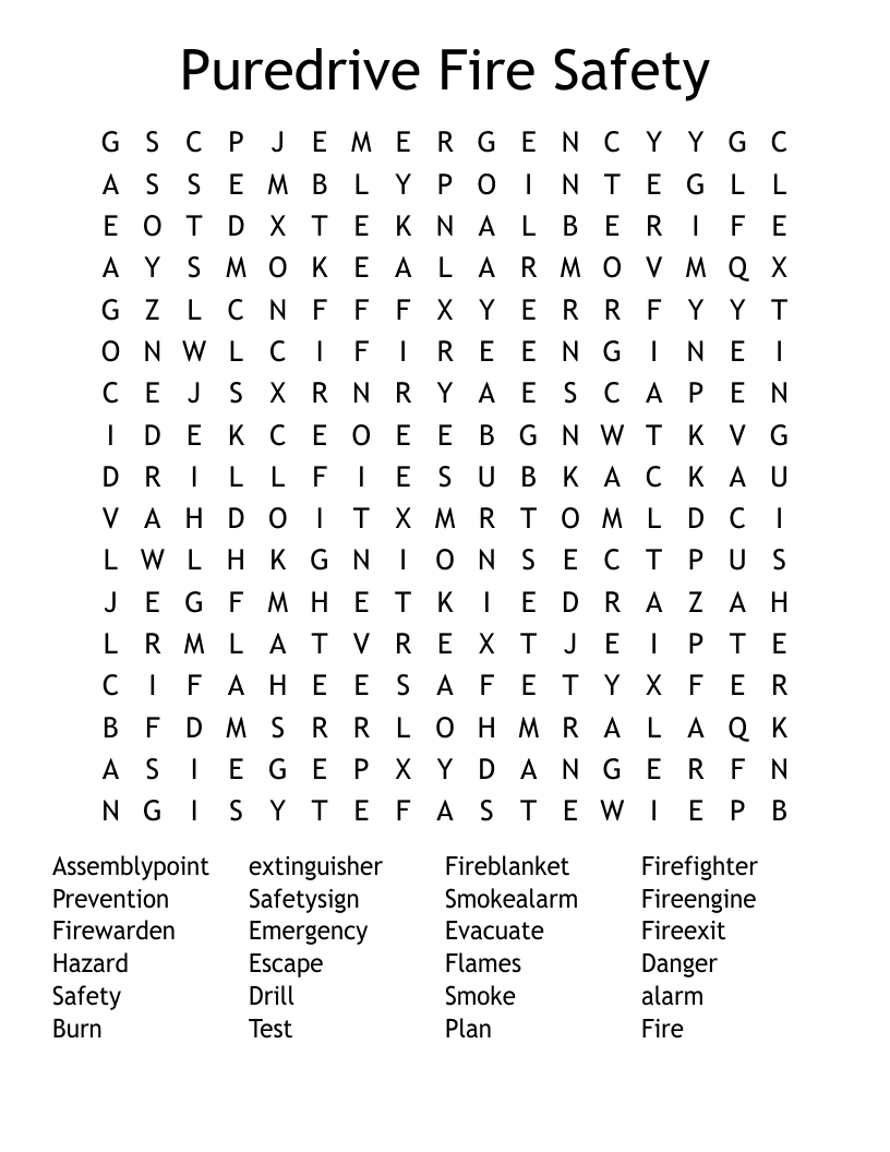 Puredrive Fire Safety Word Search