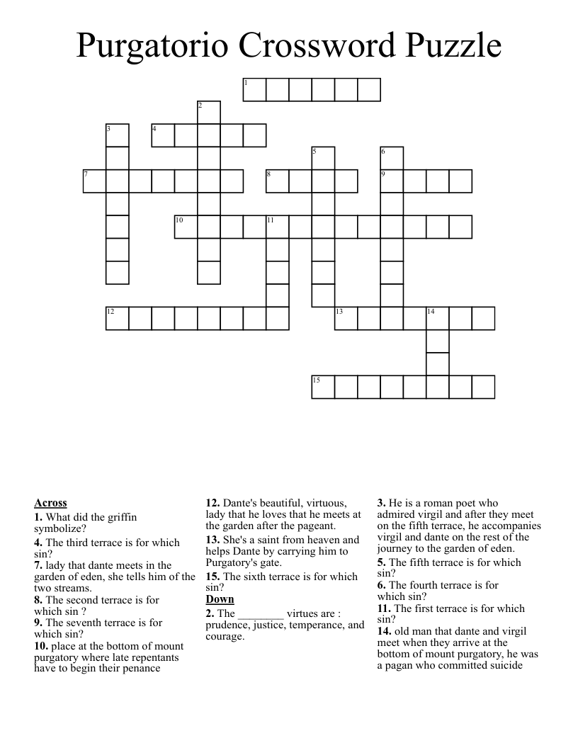 Purgatorio Crossword Puzzle