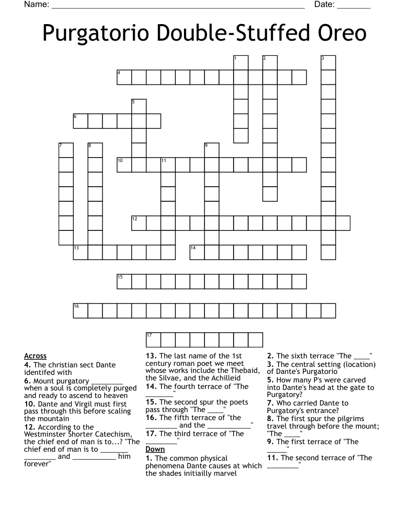 Purgatorio Double-Stuffed Oreo Crossword