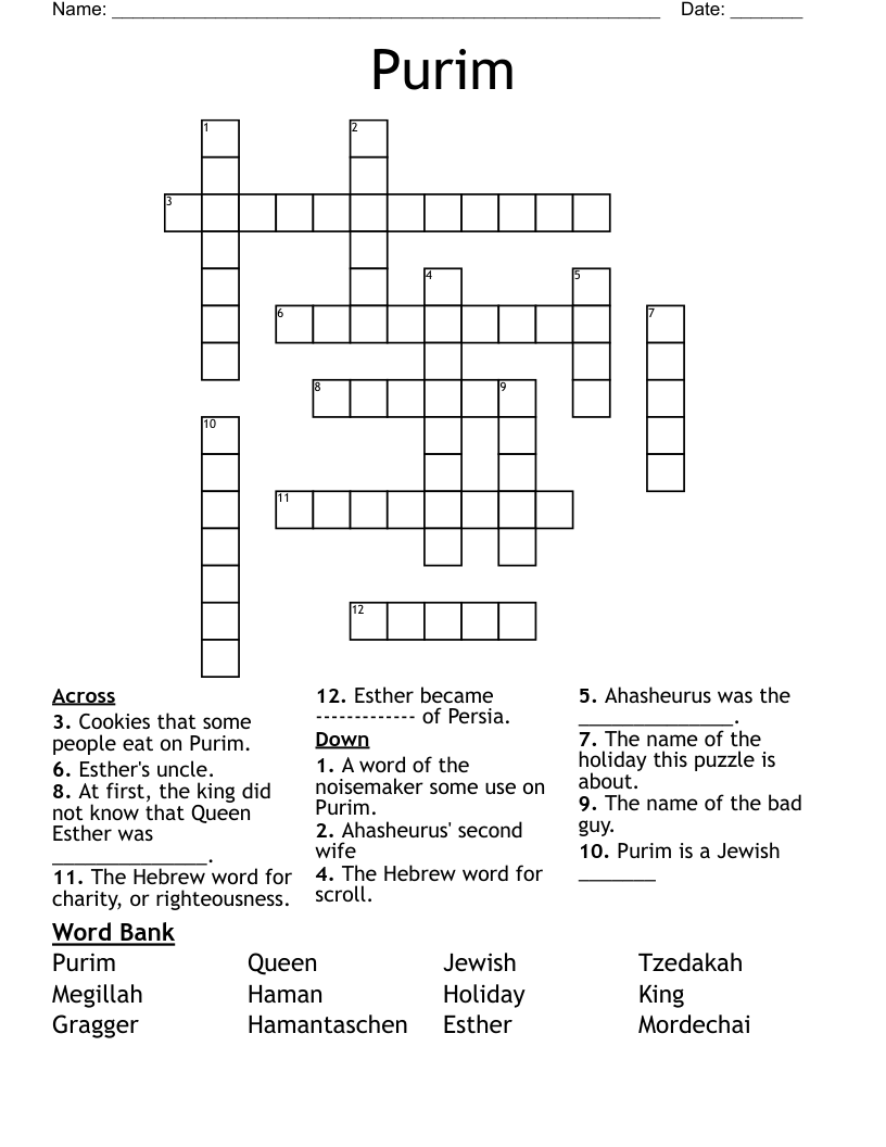 Purim Crossword