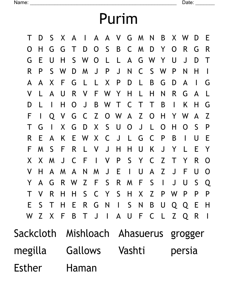 Purim Word Search