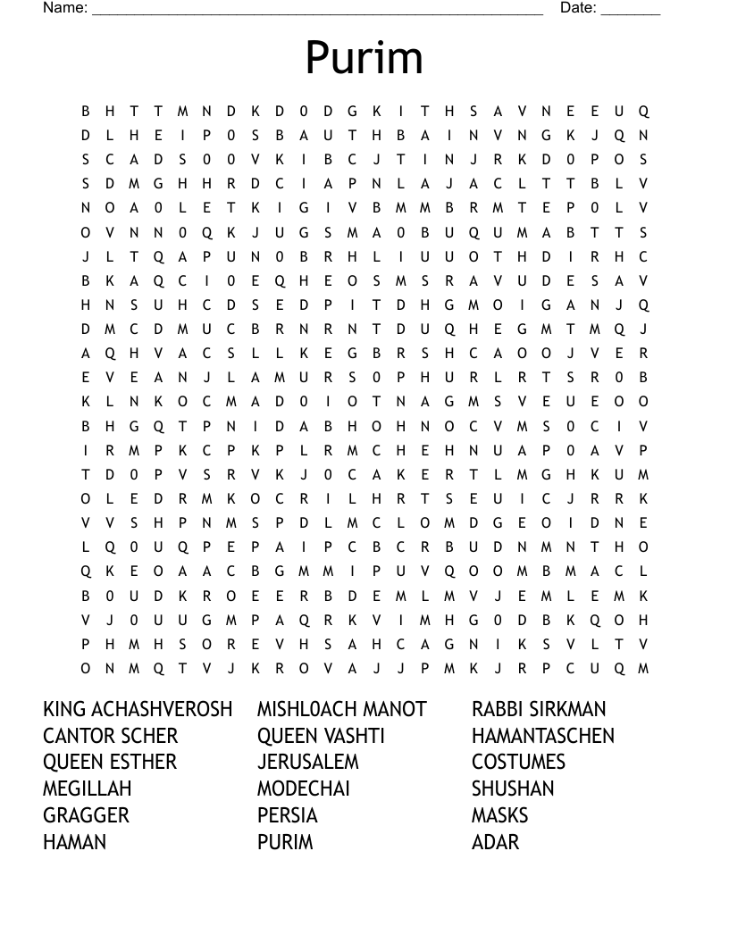 Purim Word Search