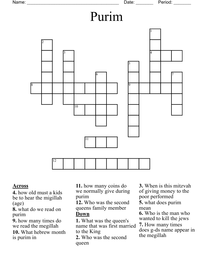 Purim Crossword