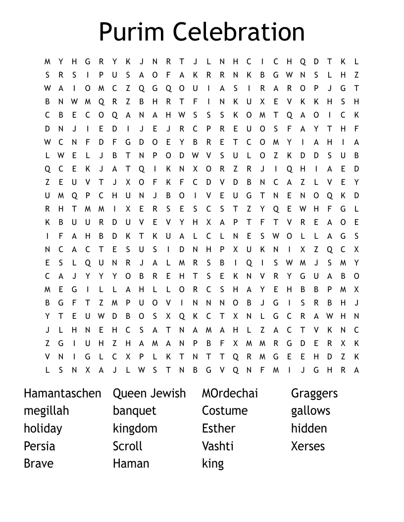 Purim Celebration Word Search