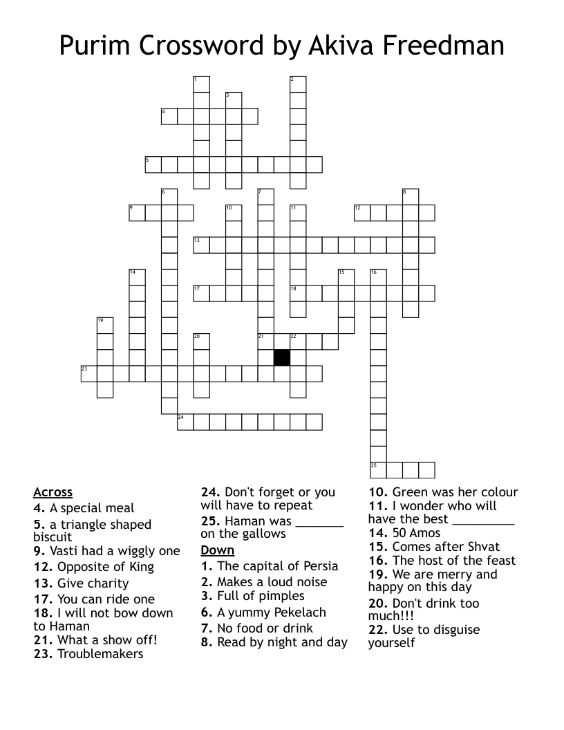 Purim Crossword by Akiva Freedman