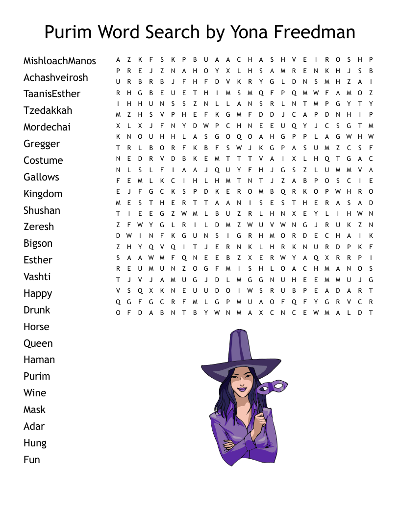 Purim  Word Search by Yona Freedman