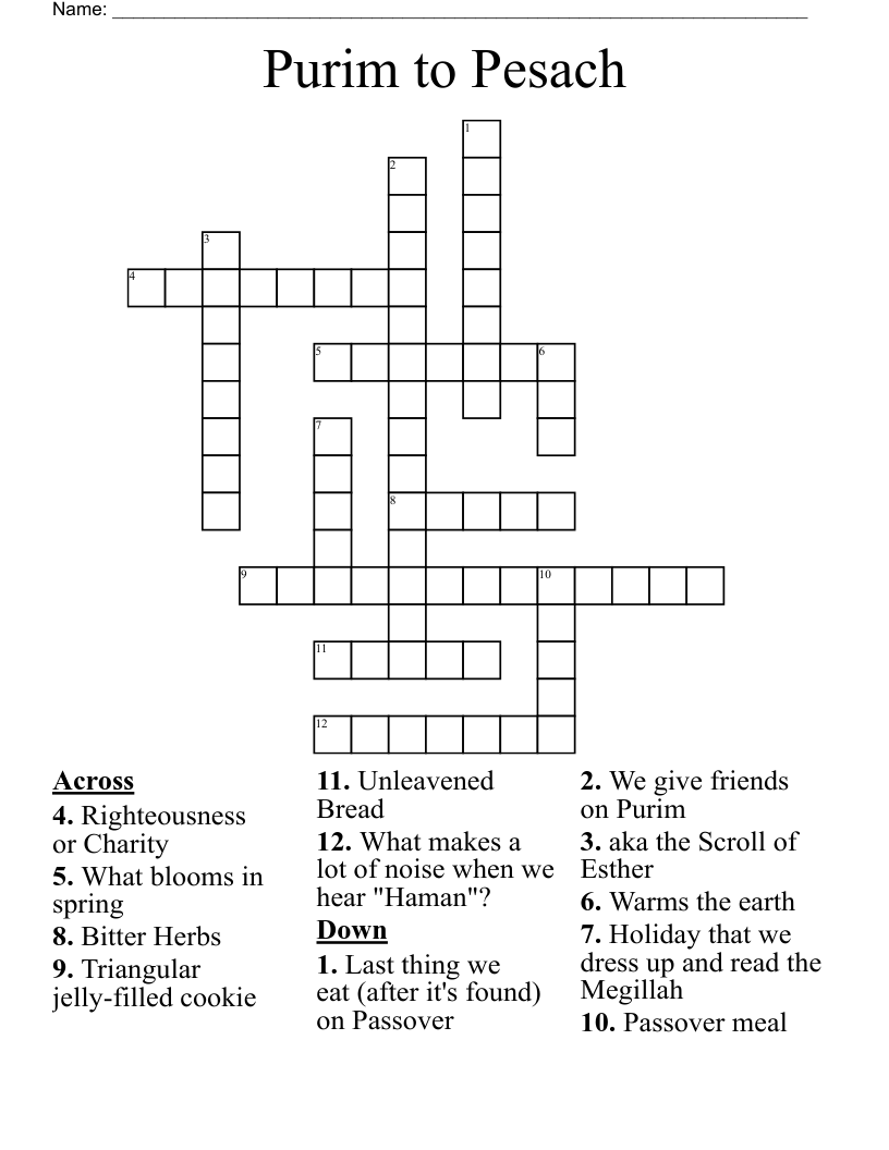 Purim to Pesach Crossword