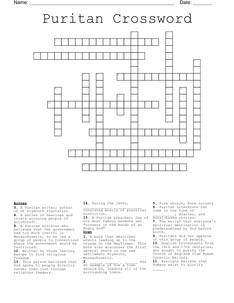 Puritan Crossword