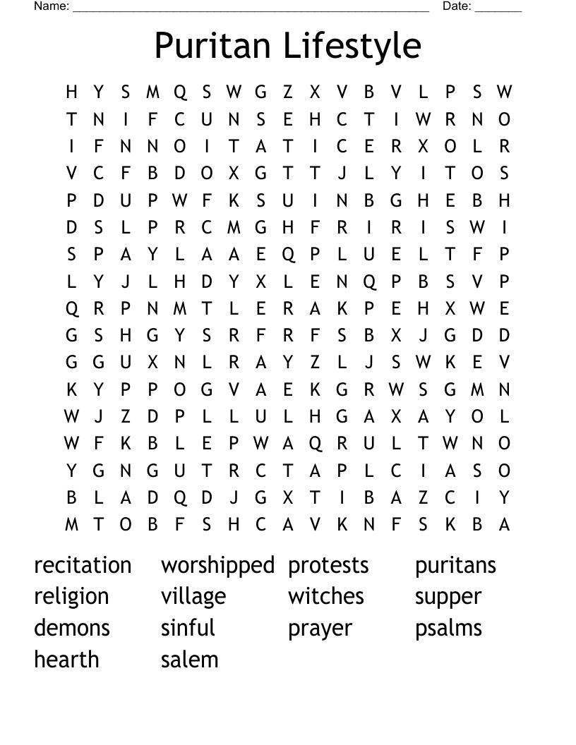 Puritan Lifestyle Word Search