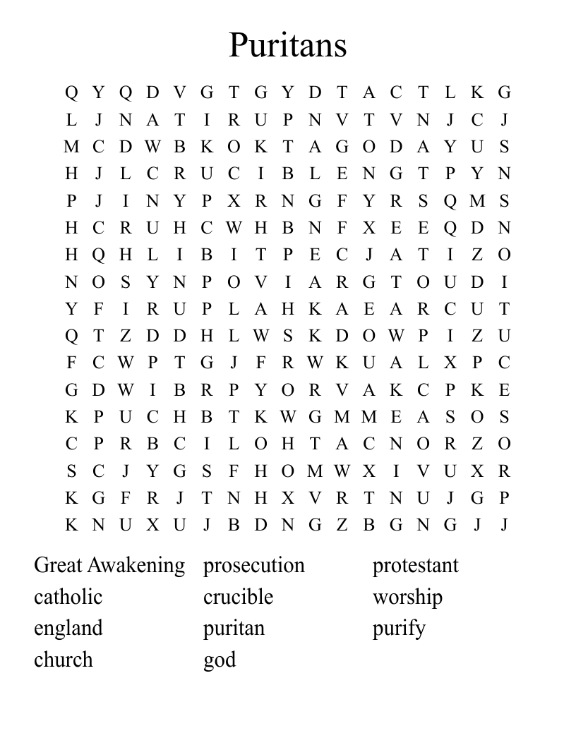 Puritans Word Search