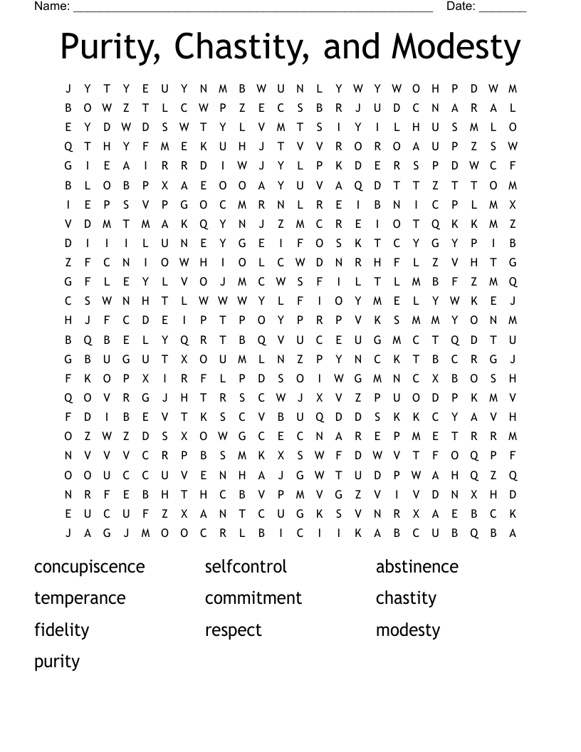Purity, Chastity, and Modesty Word Search