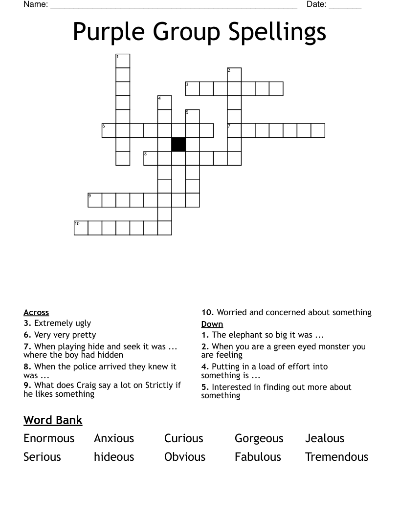 Purple Group Spellings Crossword