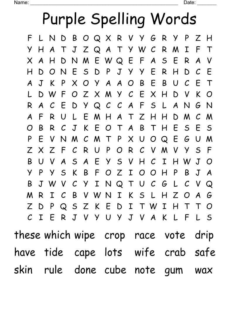 Purple Spelling Words Word Search