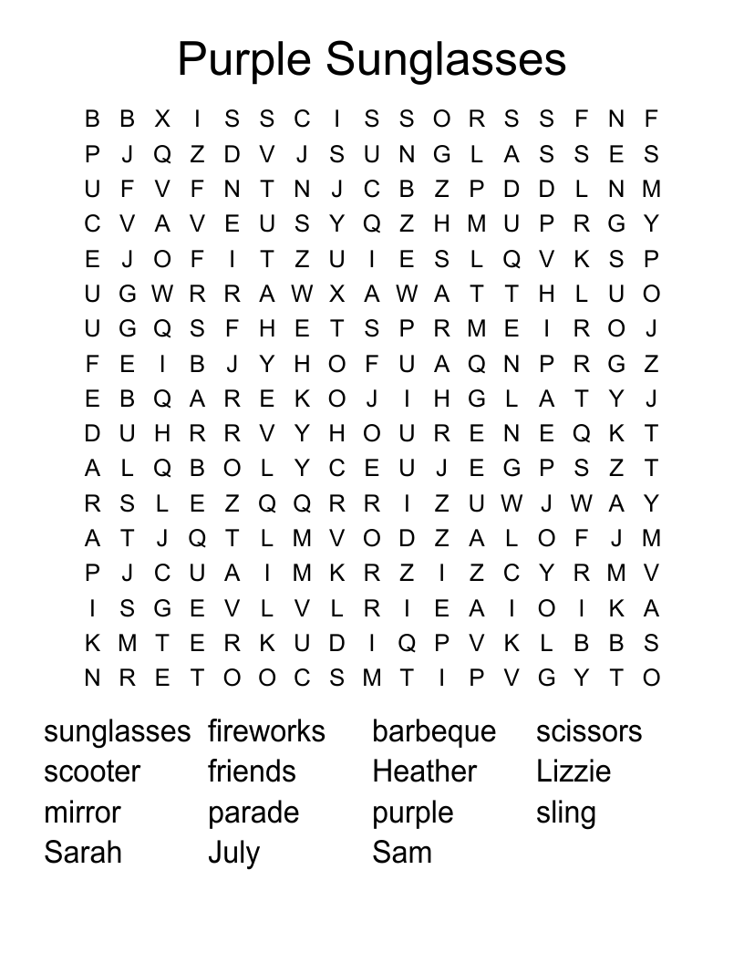 Purple Sunglasses  Word Search