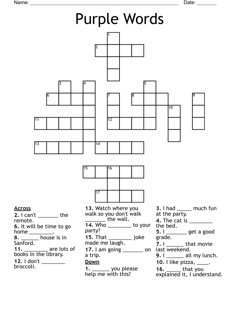 Purple Words Crossword