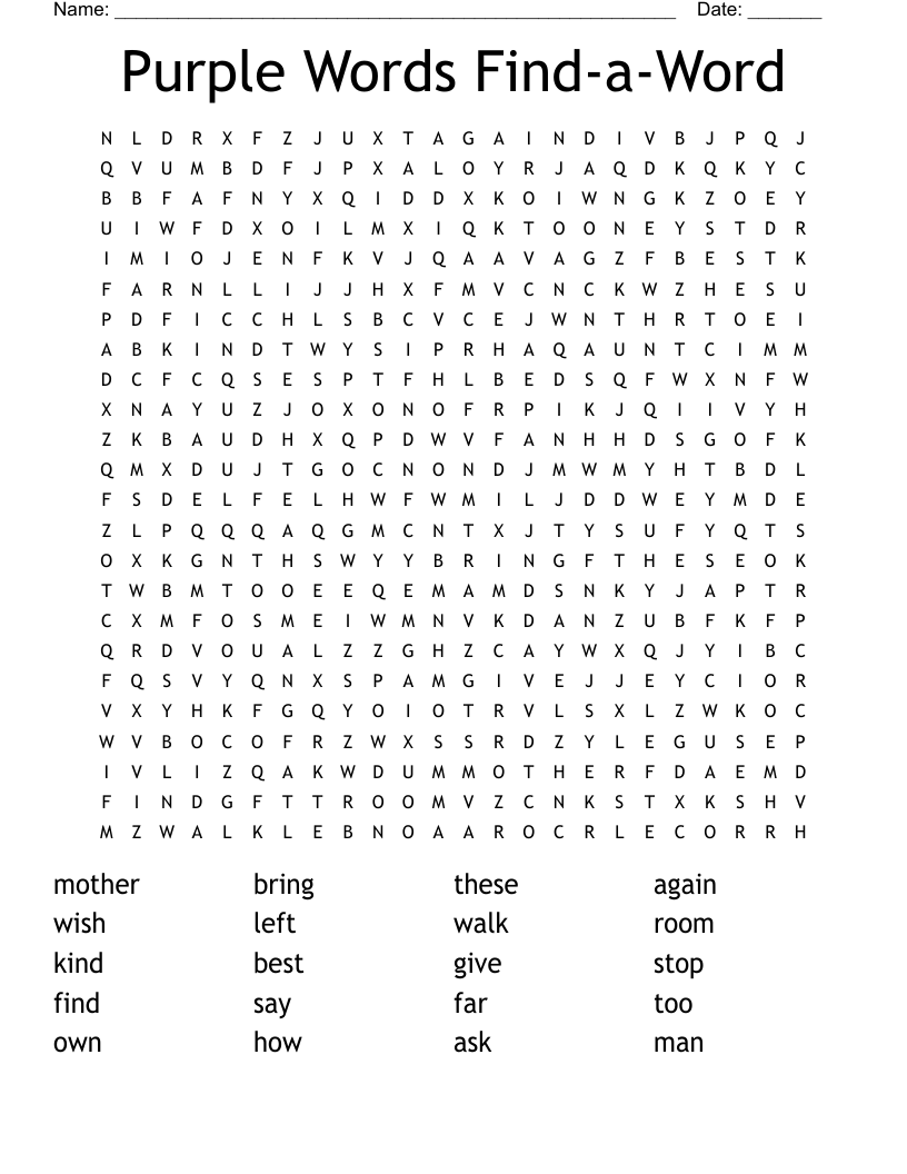 Purple Words Find-a-Word Word Search