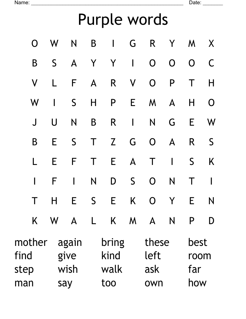 Purple words Word Search