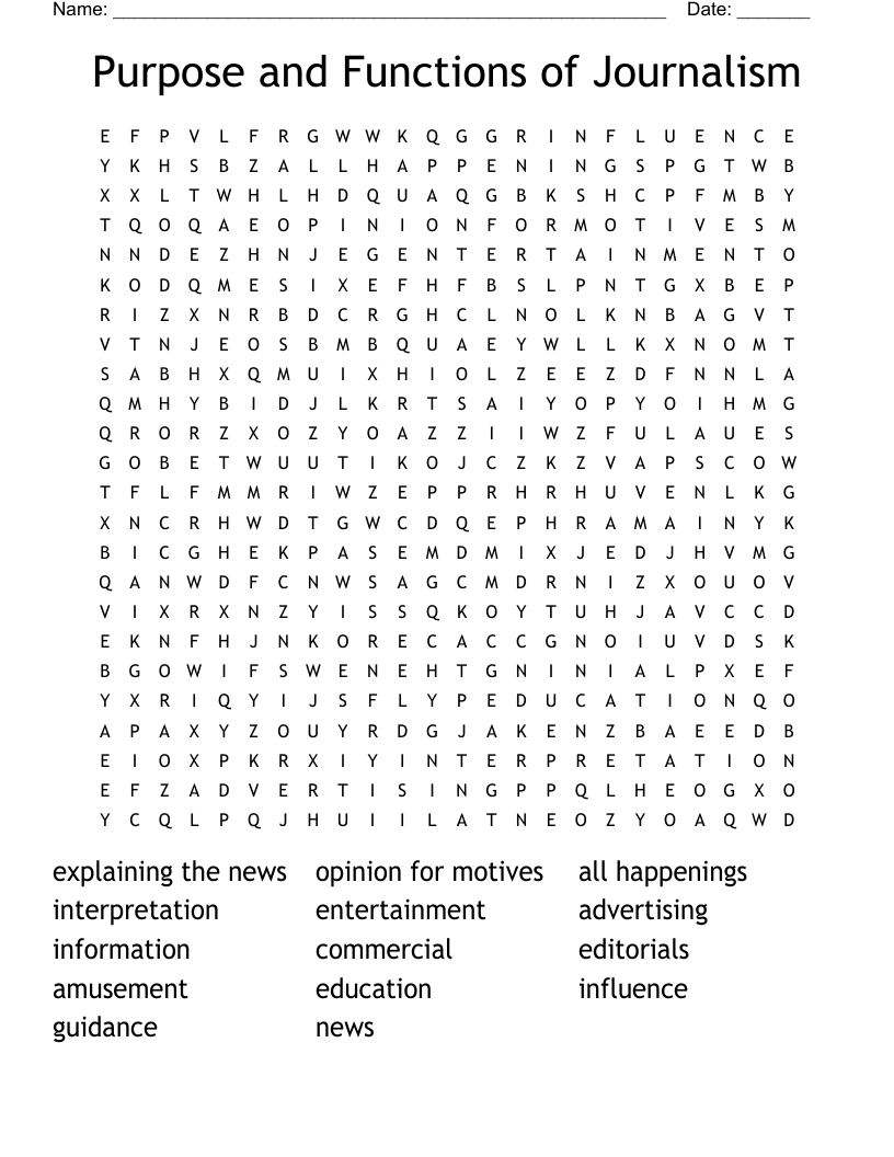 Purpose and Functions of Journalism Word Search