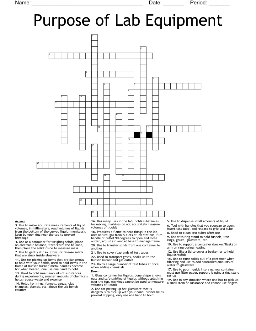 Purpose of Lab Equipment Crossword