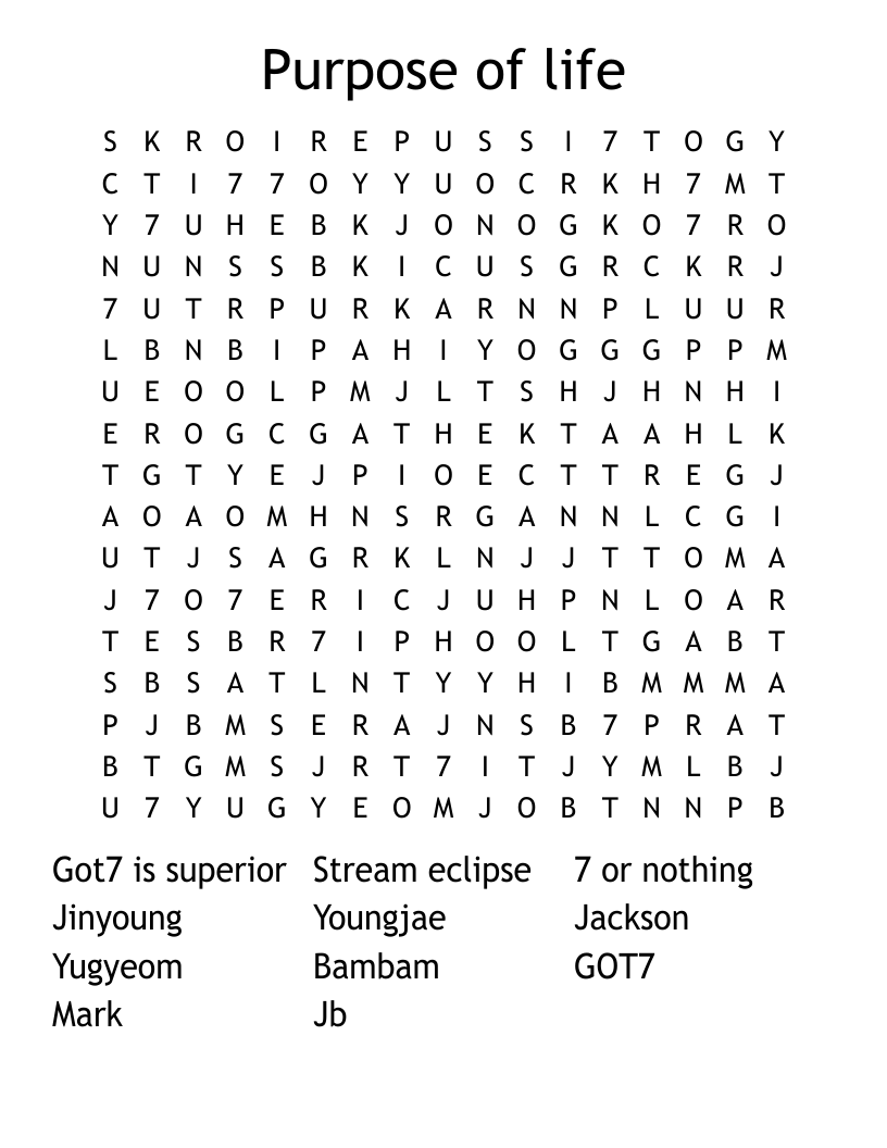 Purpose of life  Word Search
