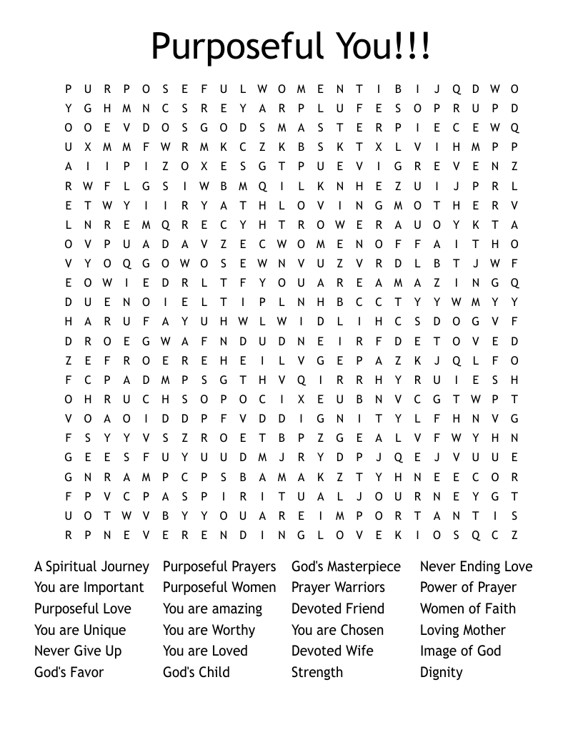 Purposeful You!!!  Word Search