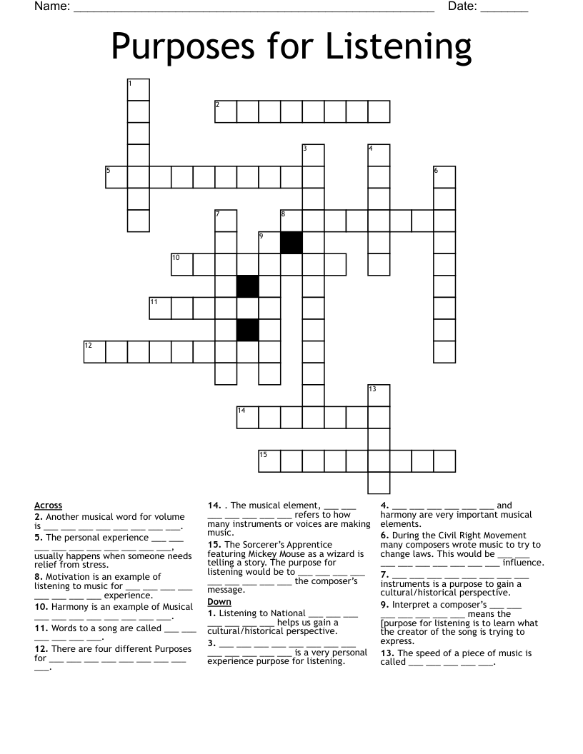 Purposes for Listening Crossword