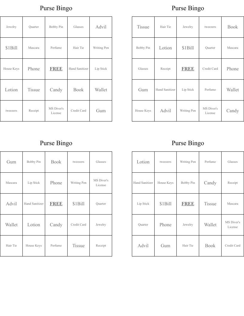 Purse Bingo
