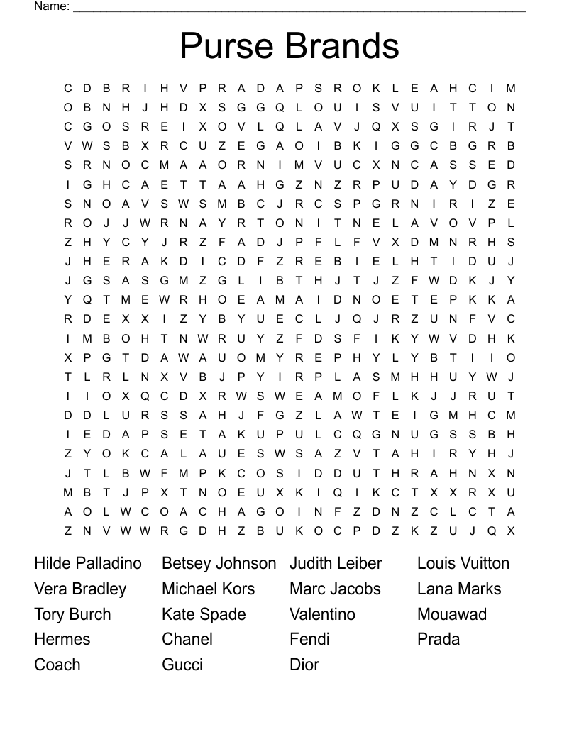Purse Brands Word Search