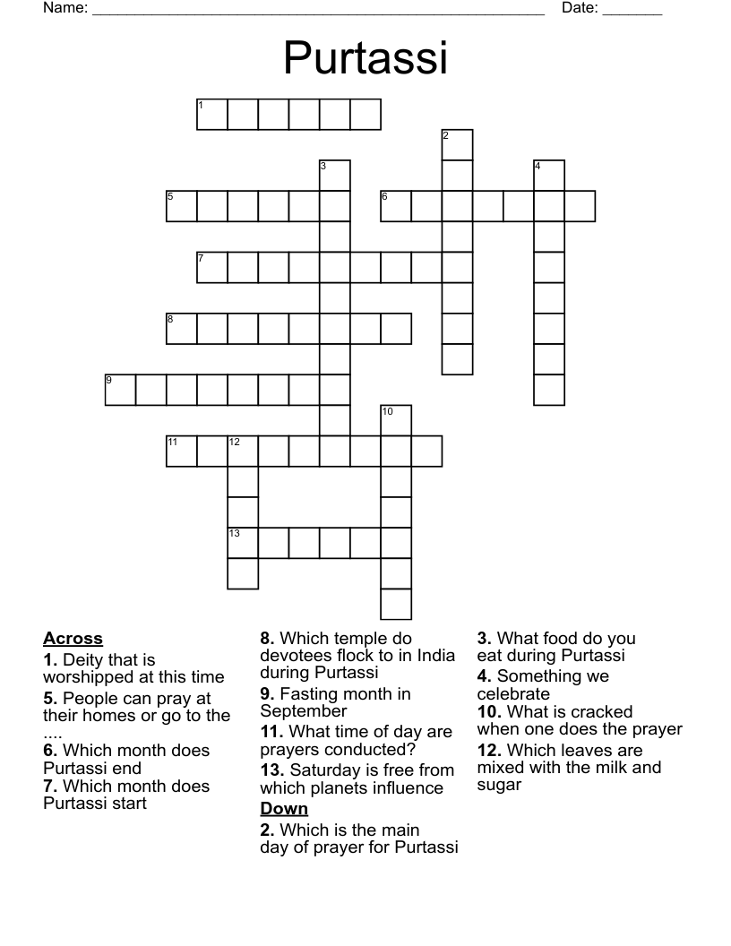 Purtassi Crossword