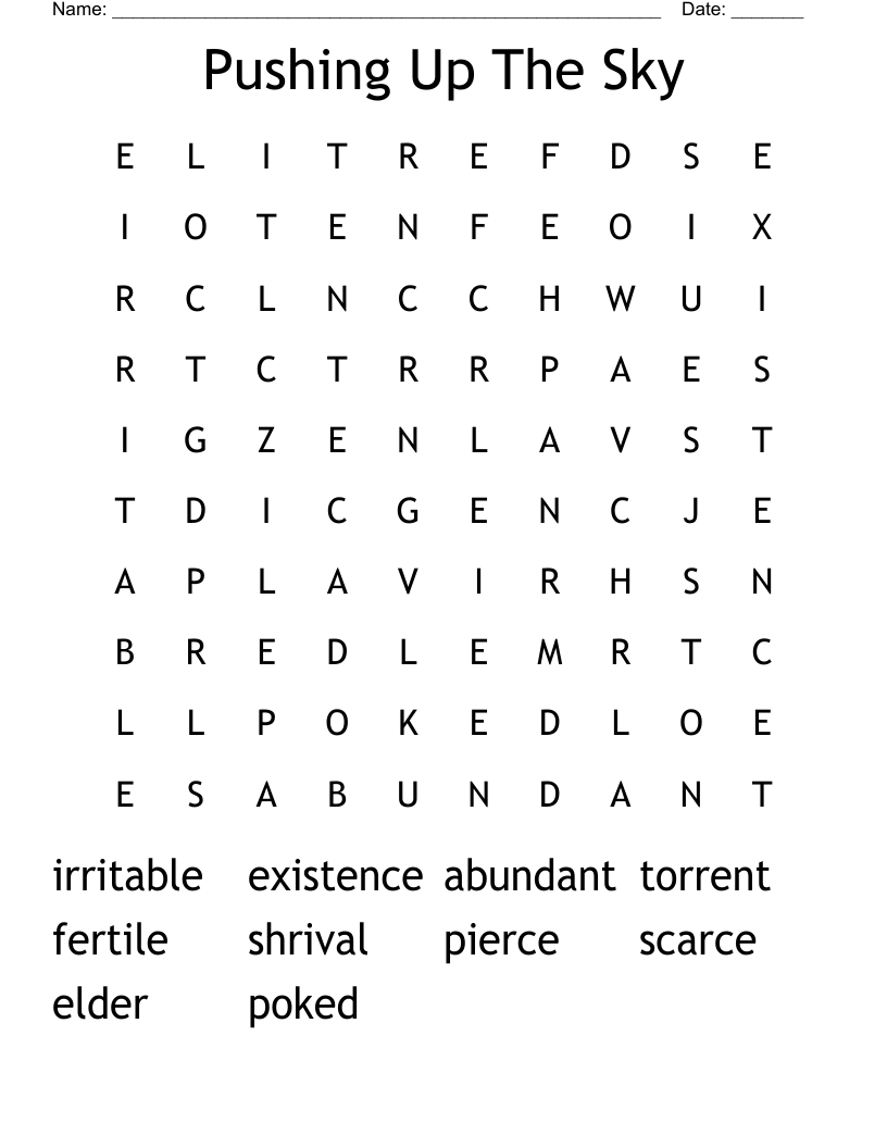 Pushing Up The Sky Word Search