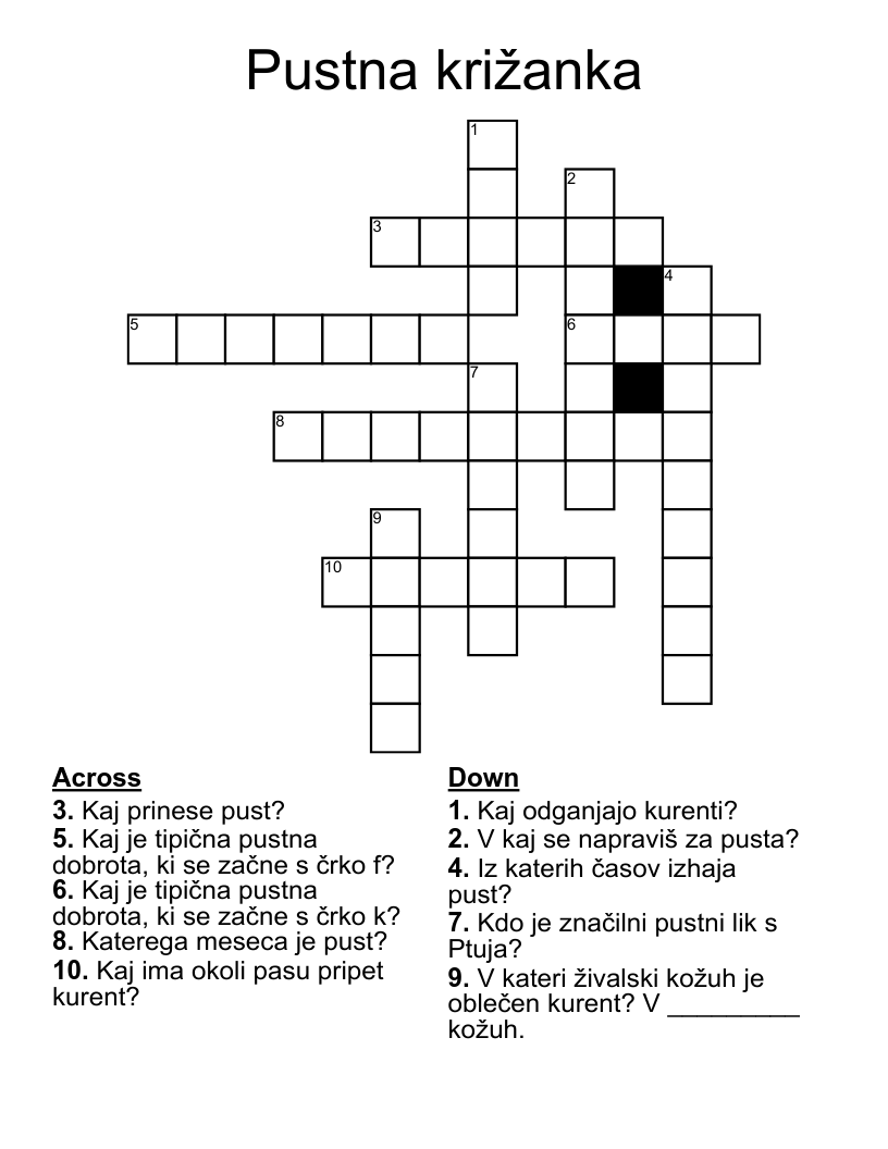 Pustna križanka Crossword