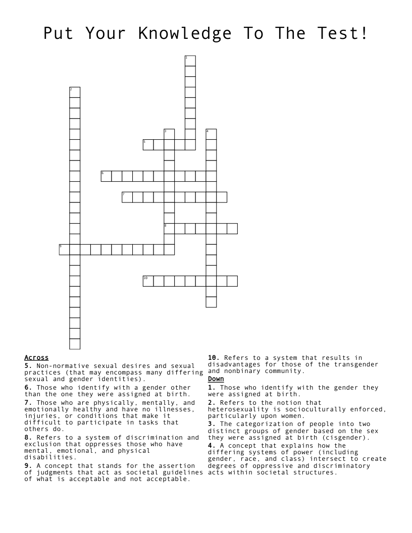 Put Your Knowledge To The Test! Crossword