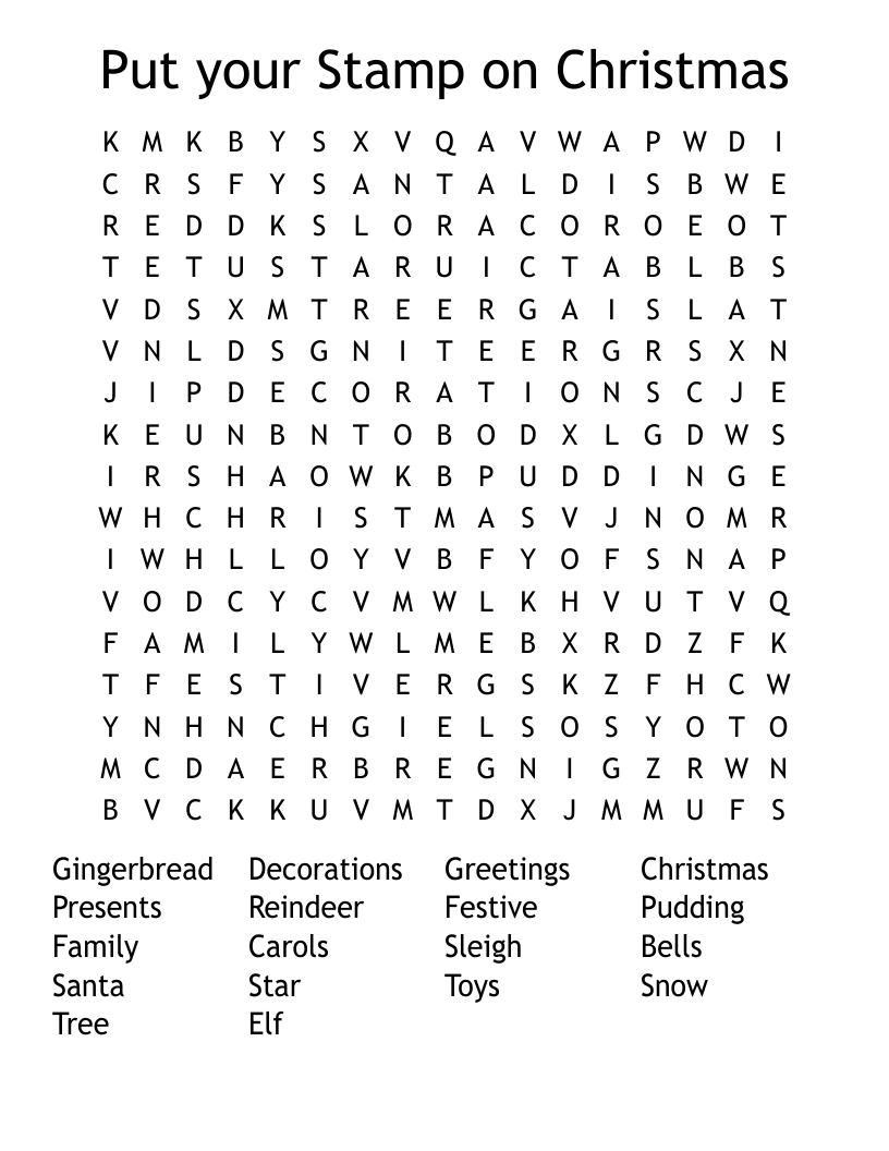 Put your Stamp on Christmas  Word Search