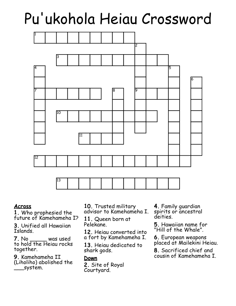 Pu'ukohola Heiau Crossword