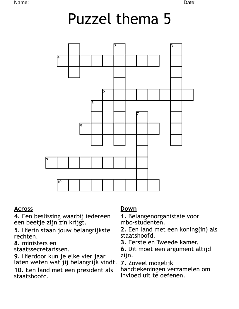 Puzzel thema 5 Crossword