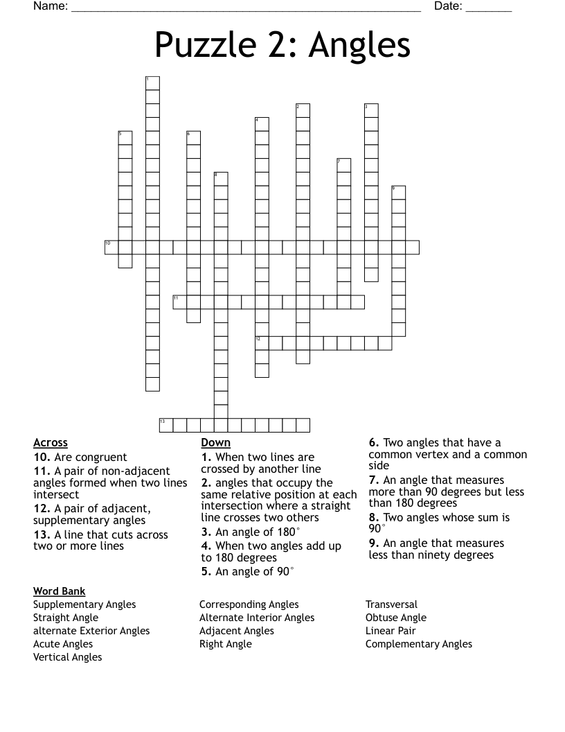 Puzzle 2: Angles Crossword