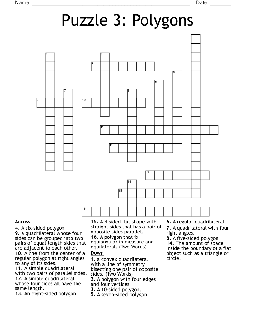 Puzzle 3: Polygons Crossword