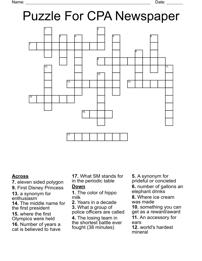 Puzzle For CPA Newspaper Crossword