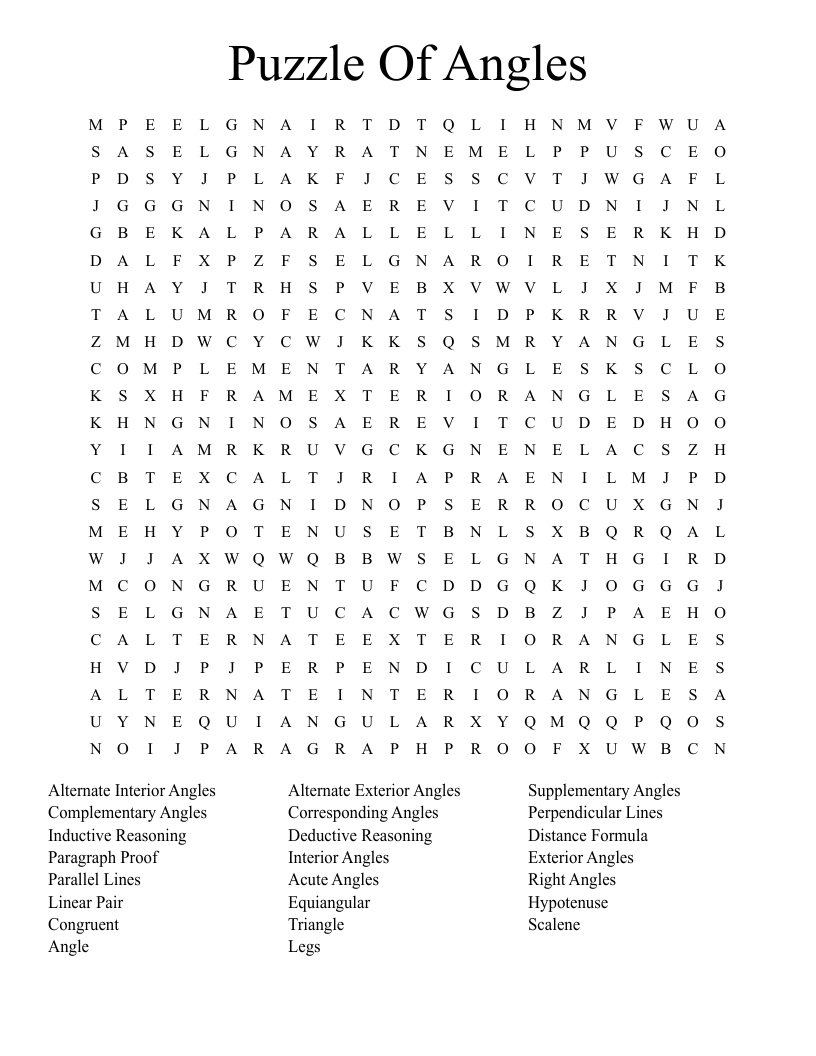 Puzzle Of Angles Word Search