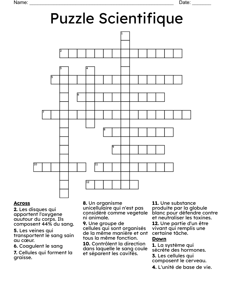 Puzzle Scientifique Crossword