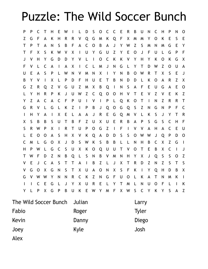 Puzzle: The Wild Soccer Bunch Word Search