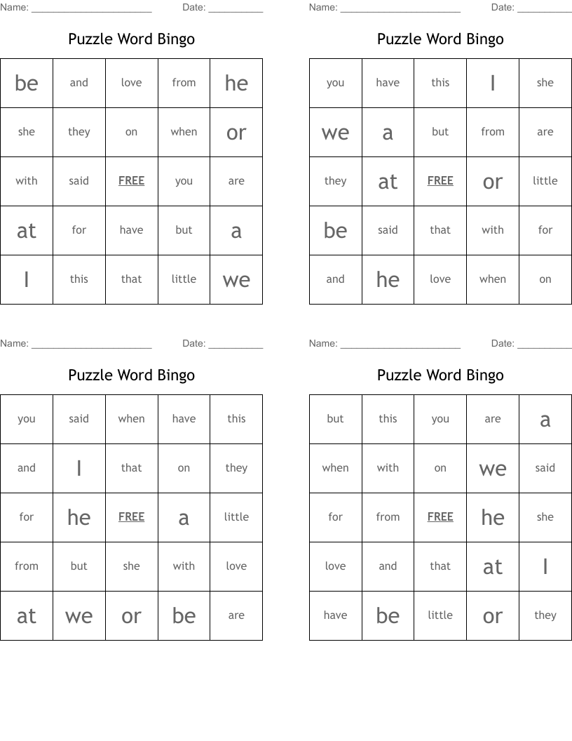 Puzzle Word Bingo