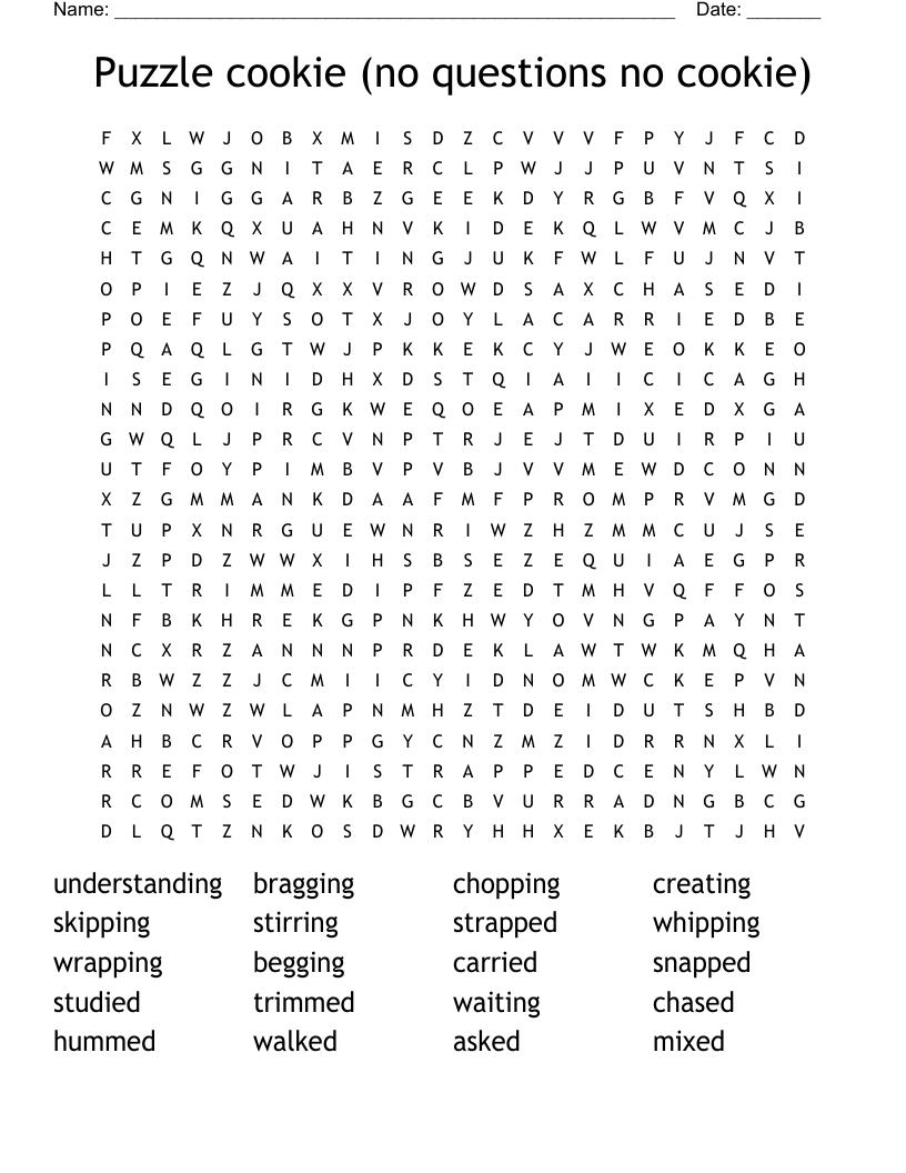 Puzzle cookie (no questions no cookie) Word Search